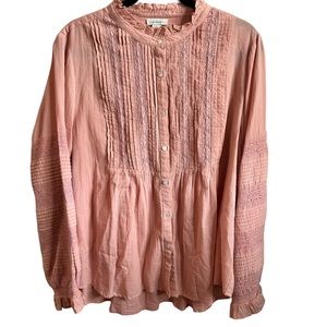 Sundance 100% Cotton Dusty Rose Collarless Eyelet Button Down Top Size XL